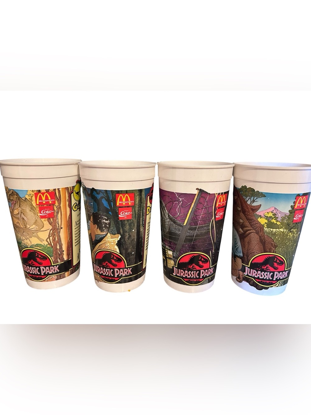 4 Vintage 1992 Jurassic Park McDonald’s Plastic Drinking Cups